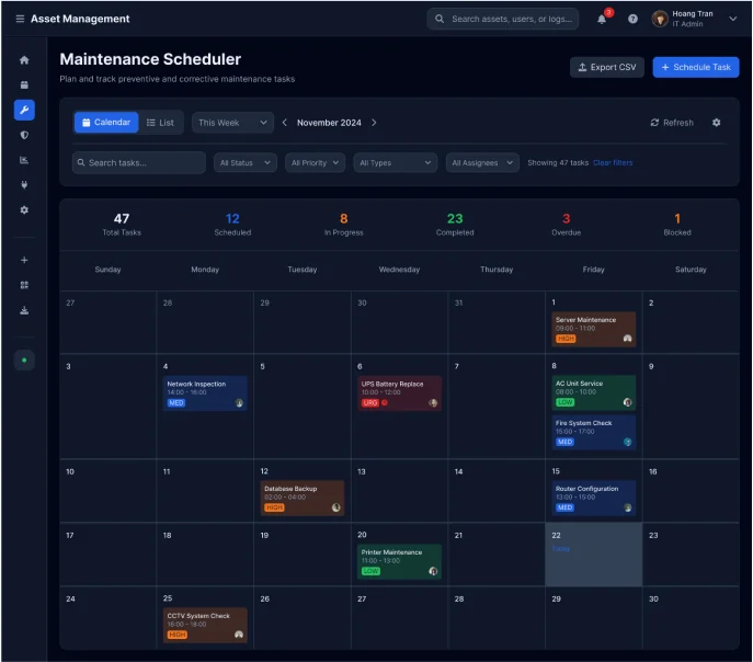 Maintenance scheduler calendar